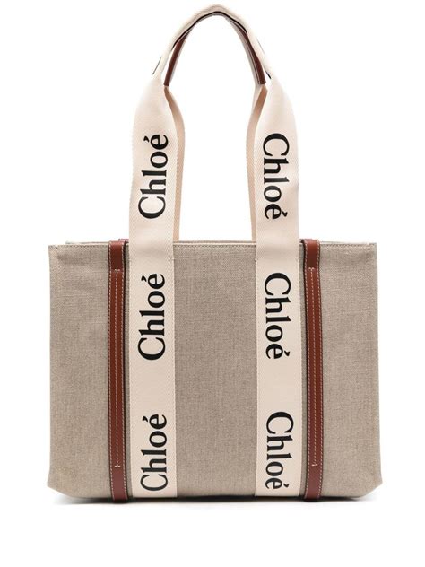 chloe leather tote|chloe medium woody canvas tote.